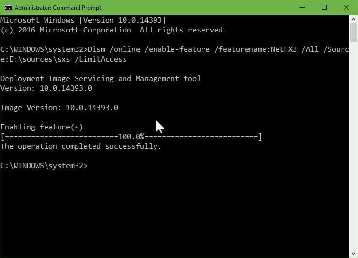 dot net framework 3.5 windows 10 completed