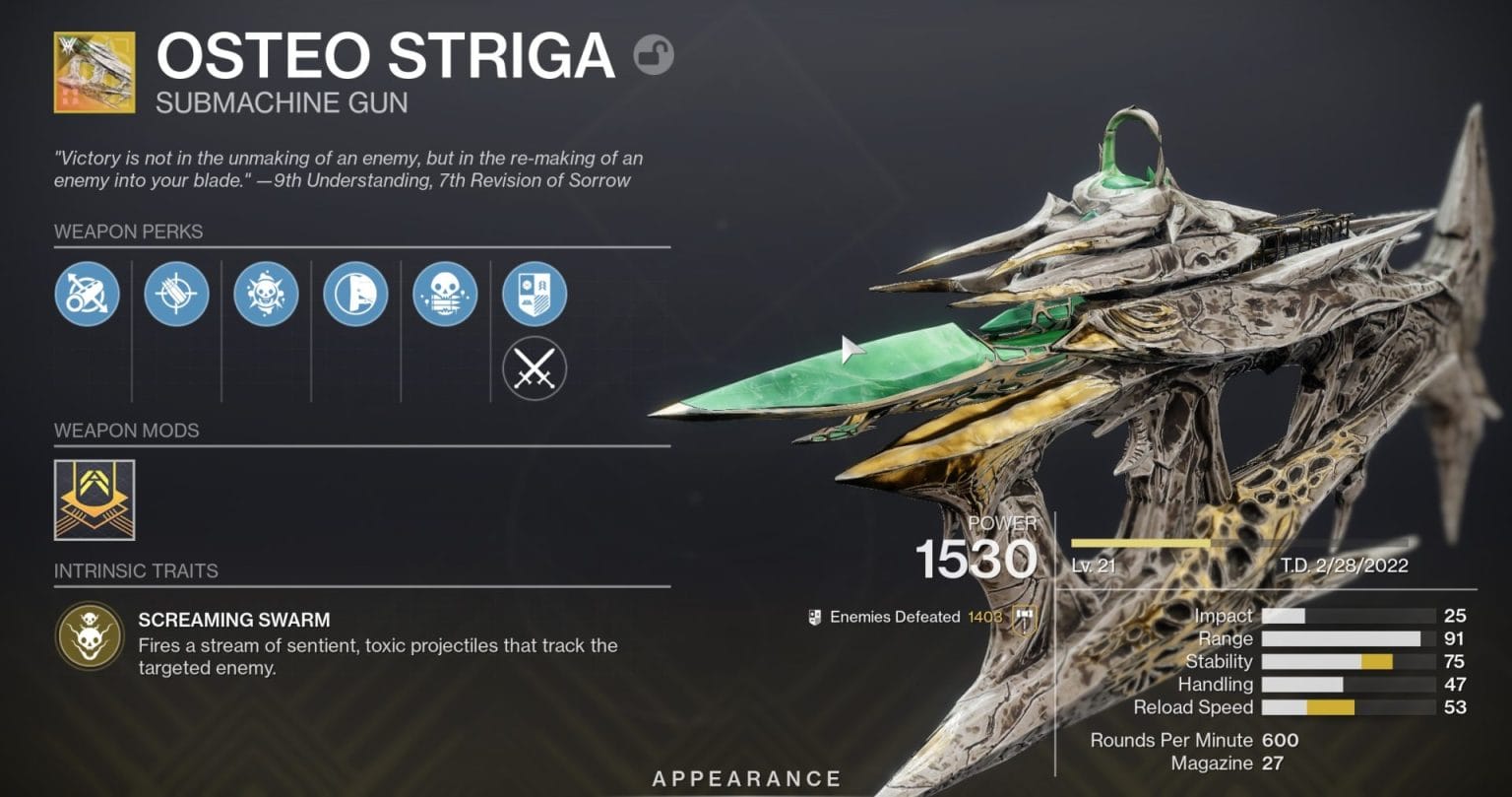 How to get Osteo Striga Catalyst God Roll for PvP & PvE